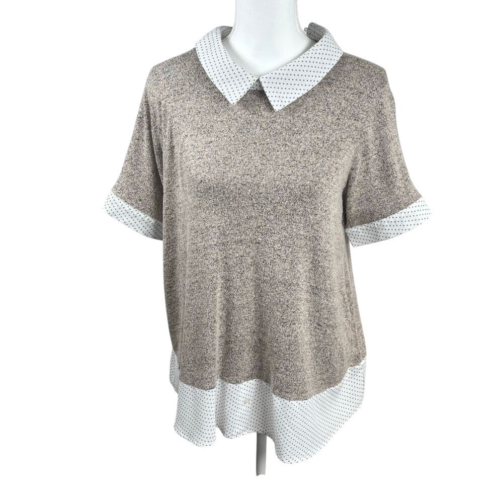 MISIA Layered Top Womens XL Polka Dot Top Beige Soft Flowy Academia Preppy
